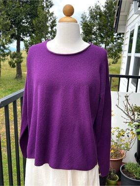 New NWT Eileen Fisher Sz Small/S Wool Purple Waffle Knit Pullover Sweater